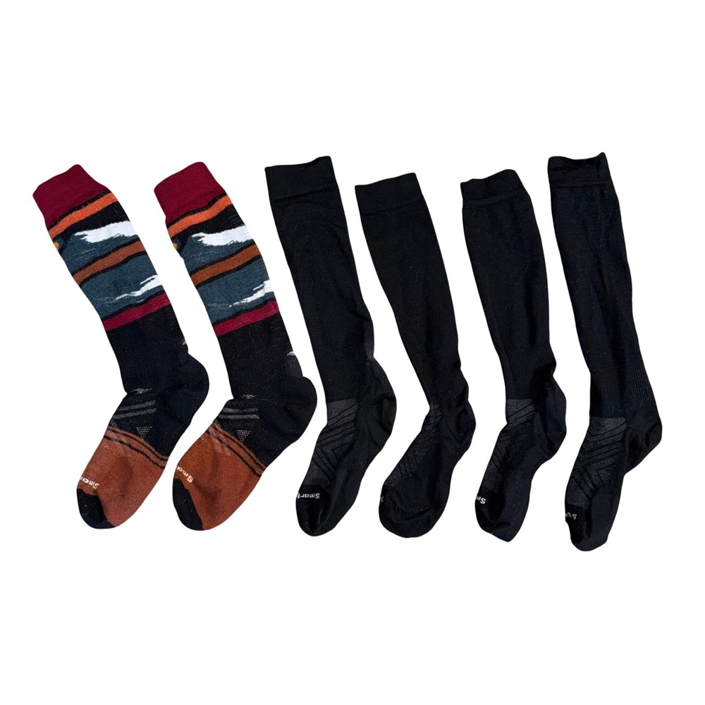 Smartwool Merino Wool Ski Socks Bundle Mens Large Multicolor Black Fair 3 Pairs